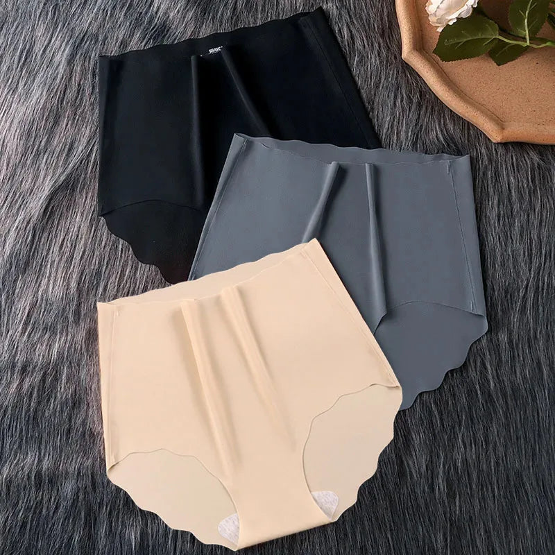3Pcs/Lot High Waist Panties Women Ice Silk Seamless Underwear Invisible Hip Lift Briefs Girls Underpants Female Sexy Lingeries