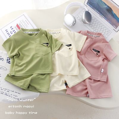 Summer Kids Waffle Knit Set Short Sleeve T - Shirt | SAMAG