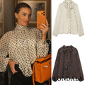 KONDALA Women Trendy Polka Dot Blouse Bow Tie O - Neck | SAMAG