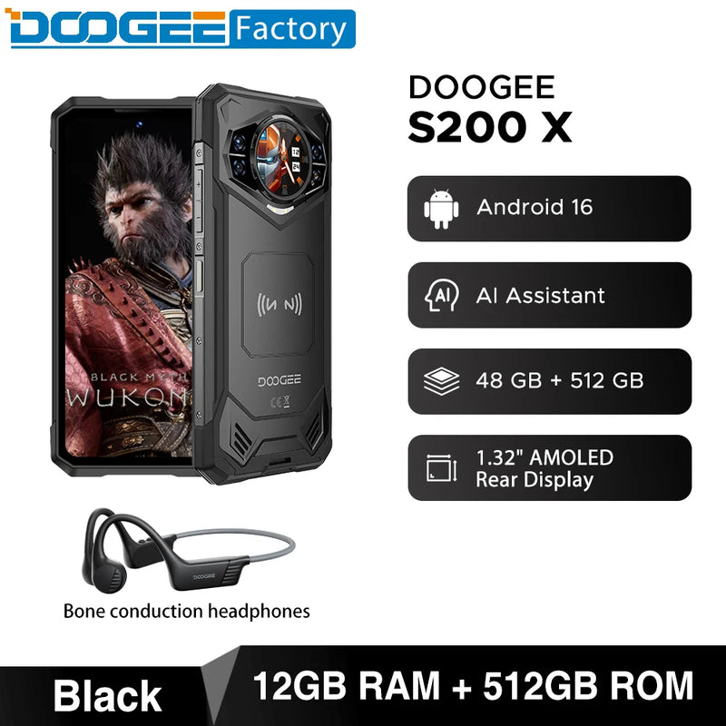 Global Version DOOGEE S200 X VIP Edition Smartphon 5G 6.72” FHD+120Hz Dimensity 7050 48GB+512GB 10100mAh Android 16 Rugged Phone