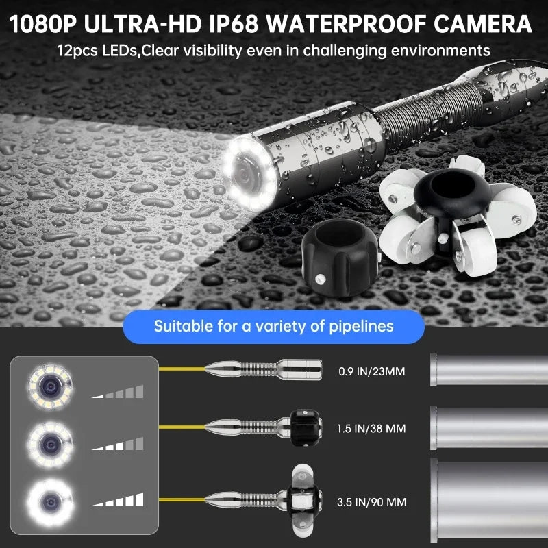9" DVR 16GB SYANSPAN Pipe Inspection Camera  23mm Lens 12 LEDs IP68 Video Camera Drain Sewer Pipeline Industrial Endoscope
