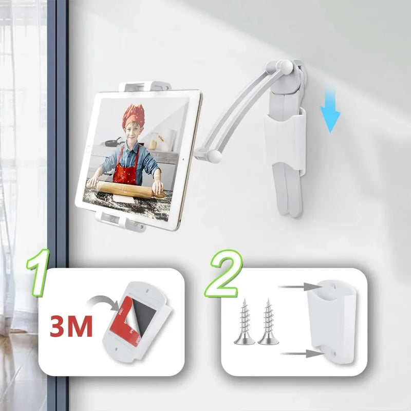 3-in-1 Heavy Duty Tablet Holder for iPad Mount Wall/Cabinet/Desktop with Adjustable Aluminum Arm for 7-13 inch Tablets & Phones