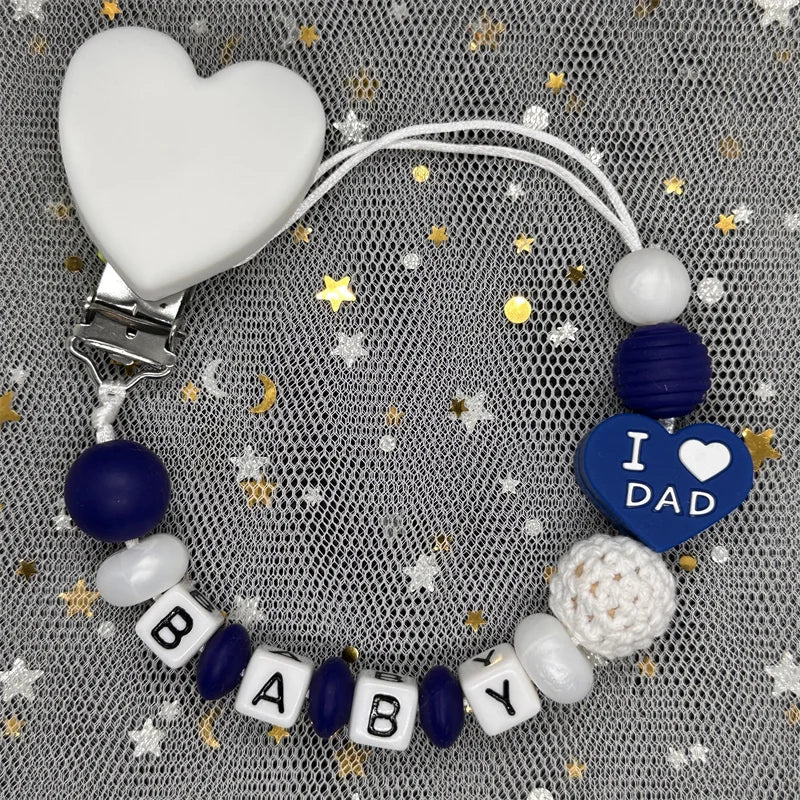 Free Custom Personalized Name Pacifier Clips Handmade Beech Wood Chain Silicone Crown Holder Soother Baby Teething Toy Chew Gift