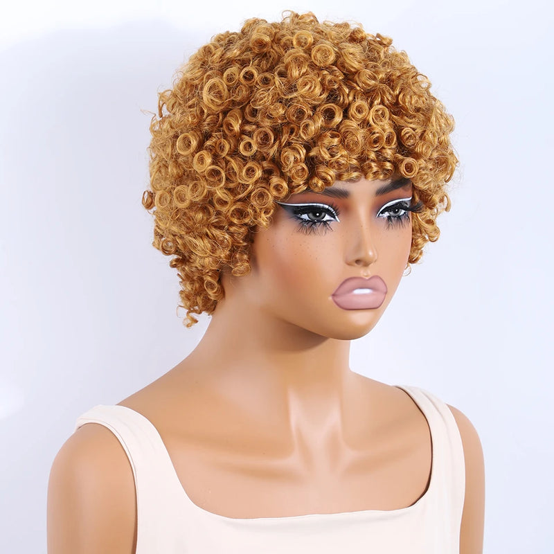 Lekker Black Short Pixie Cut Curly Bob 100% Human Hair Wigs For Women Brazilian Remy Hair Full Machine Made Glueless Daily Wigs