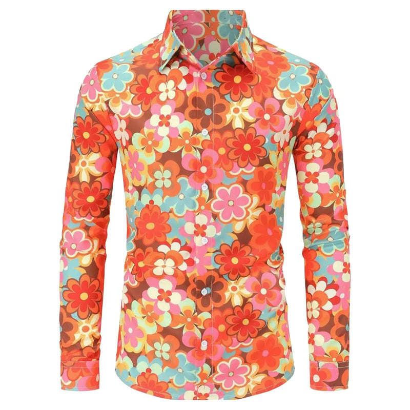 Men's Long Sleeves Shirts Hippie 70s Disco Hip Hop Button | SAMAG