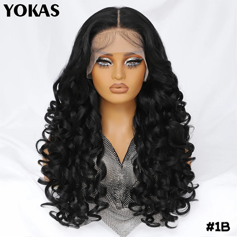 Latisha Lace Frontal Wigs Synthetic 24 Inch Loose Curl Pre Plucked Lace Frontal Wig For Women Highlight With Baby Hair 13X6 Wigs