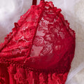 Sexy Lace Lingerie Set for Women, Red Sleepwear Nightdress with Matching Panties, V-Neck Sheer Lace Camisole, Romantic Night