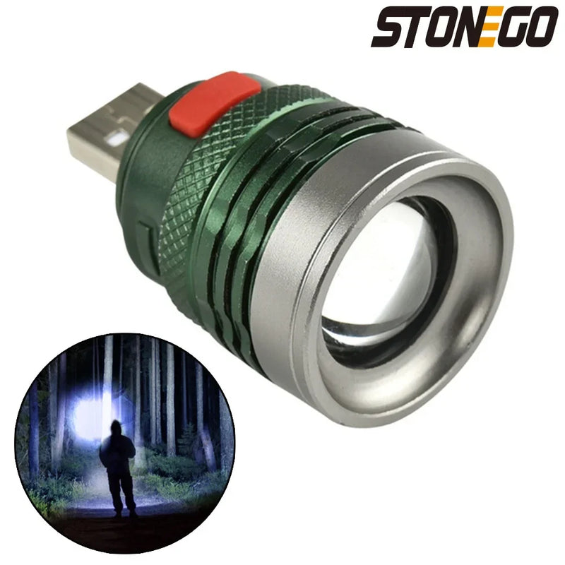 Mini Portable USB Flashlight Zoomable 3 Modes Bright Aluminum Alloy Power Bank Torch Light
