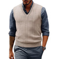 Men's Sweater Vests V Neck Cable Twist Knit Sleeveless Vests Casual Pullover Sweater Lightweight V-Neck Vest Pullover