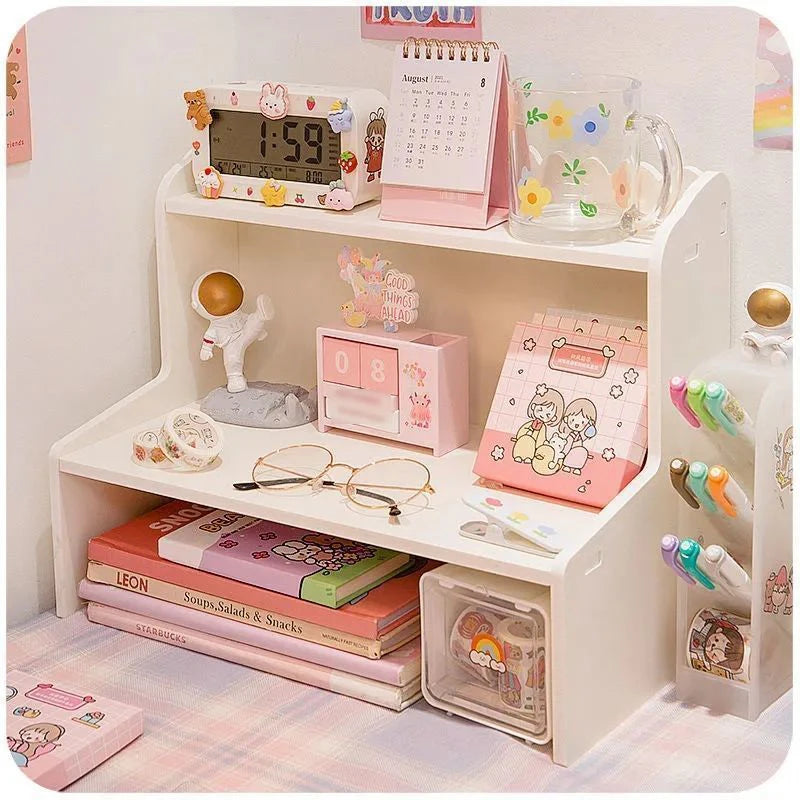 INS Desktop Storage Box 2 Layers Home Bedroom Dresser Skin Care Products Lipstick Shelf Study Stationery Books Sundry Organizer