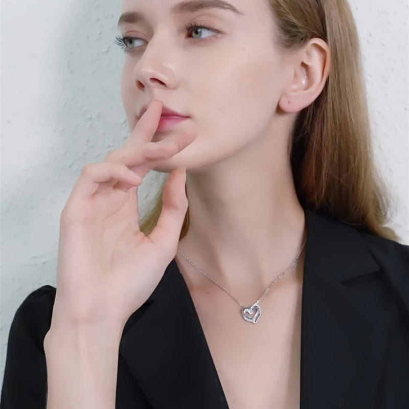 Black Awn Silver Color Necklace Women Jewelry Heart Black&White Stone Pendants P107