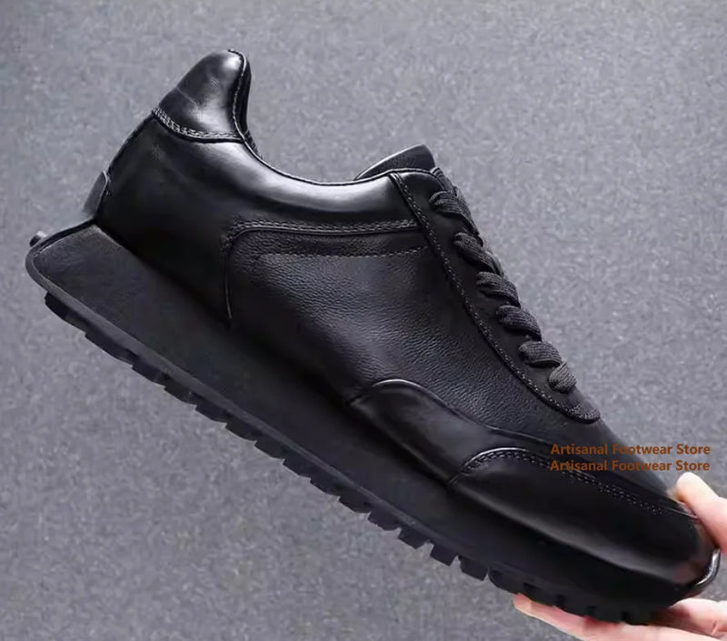 Men's Retro Running Sneakers Black Casual Lace-Up Walking Shoes with Thick Serrated Sole for Business Casual Shoes Men's Shoes