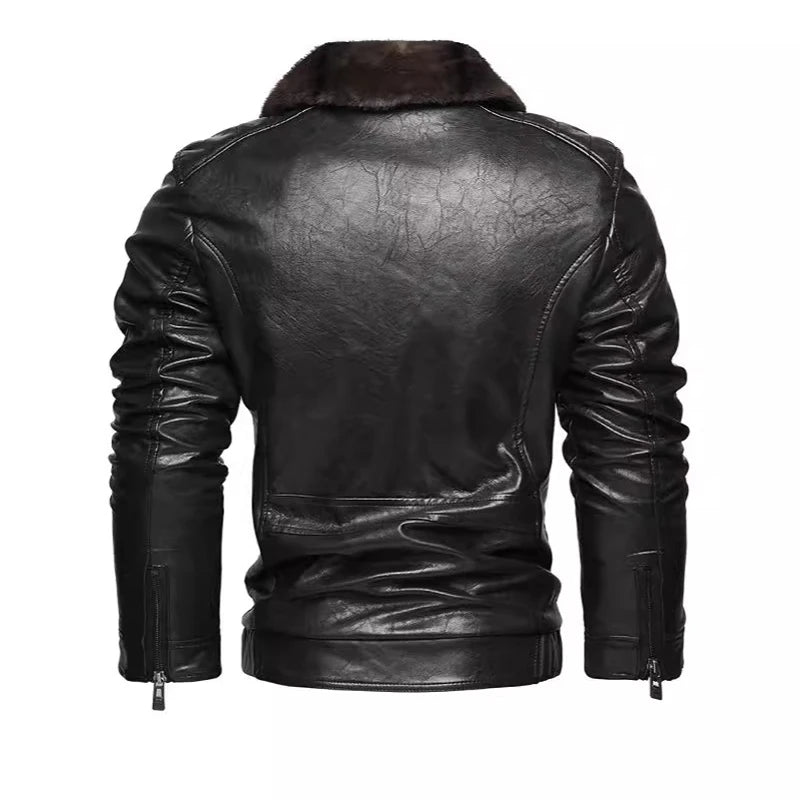 Winter Men's Warm PU Leather Jackets Fashion Men Retro Fur Collar Motorcycle Jacket Men Windbreaker PU Leather Coats Clothing