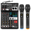 Fuluode SE-04 Professional 4 Channel Audio Mixer with UHF Wireless Microphone Sound Mixing Console USB Bluetooth Karaoke System