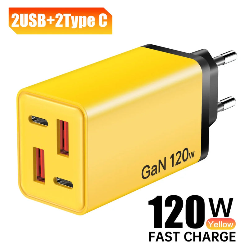 4 Ports 120W USB C Charger Fast Charging EU/US/UK Plug Wall Charger Adapter For iPhone Samsung Xiaomi Huawei Phone Power Charger