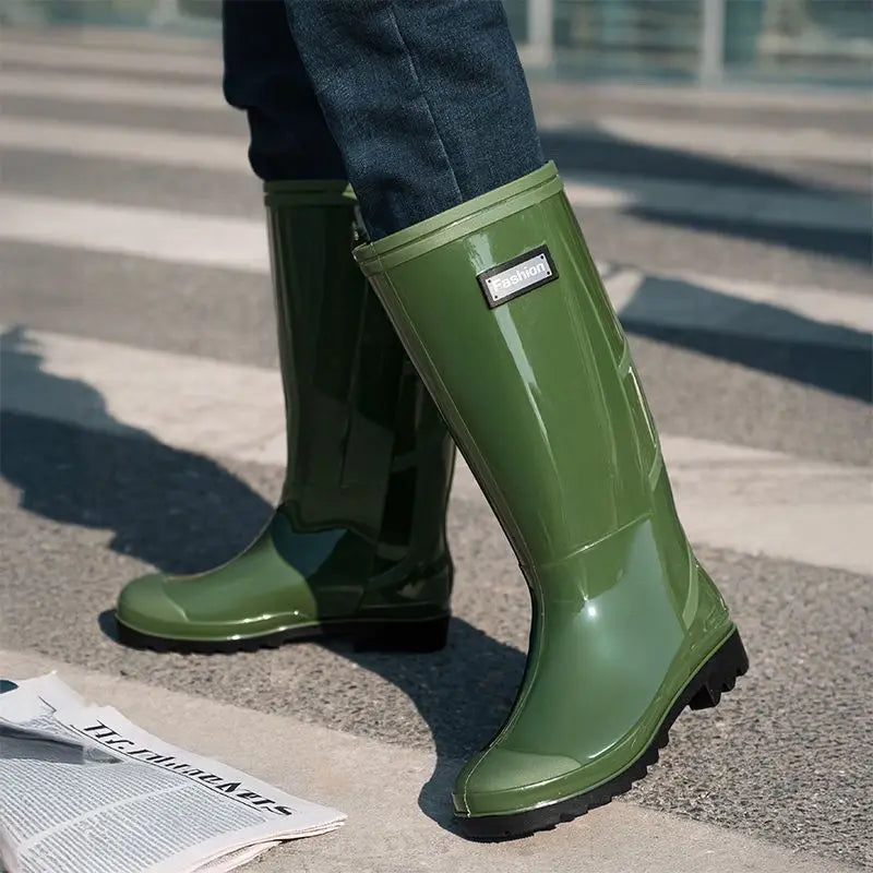 Men's Tall Rain Boots Waterproof Non-Slip Rubber Boots Durable Fishing Outdoor Water Shoes Mid Calf Kitchen Overshoes