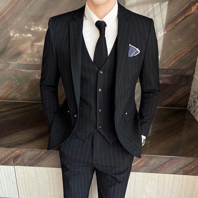 Winter Stripes Three-piece High-Grade Groom Wedding Suit | SAMAG