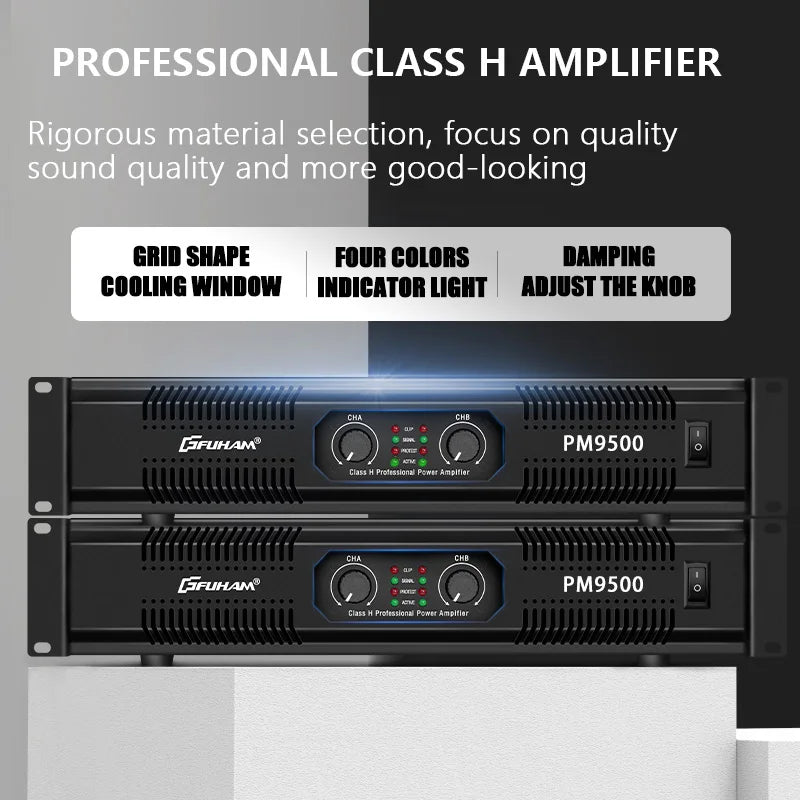 FUHAM PM9500 1700W Professional Power Amplifier 2 Channel High Power Audio Amp for DJ Stage Live Performance Disco Club Speaker