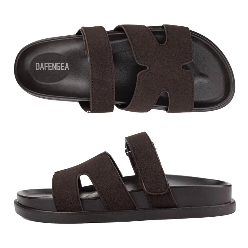Women's Flat Sandals H Shape Double Strap Platform Slide Sandals Casual Slip On Flat Slippers Daily Casual Shoes