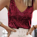 Women Sequin V Neck Tank Top Sleeveless Sparkly Camisole - View 7 | SAMAG
