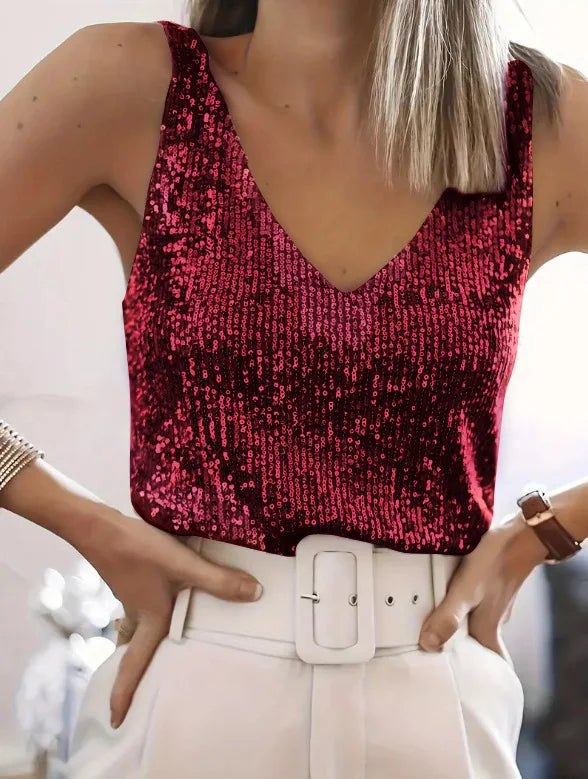 Women Sequin V Neck Tank Top Sleeveless Sparkly Camisole - View 7 | SAMAG