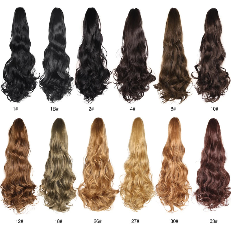 Synthetic Claw Clip On Ponytail Extension 22Inch Long Straight Wavy Ponytail Hair Ponytail With Claw Clip On Ponytail For Women