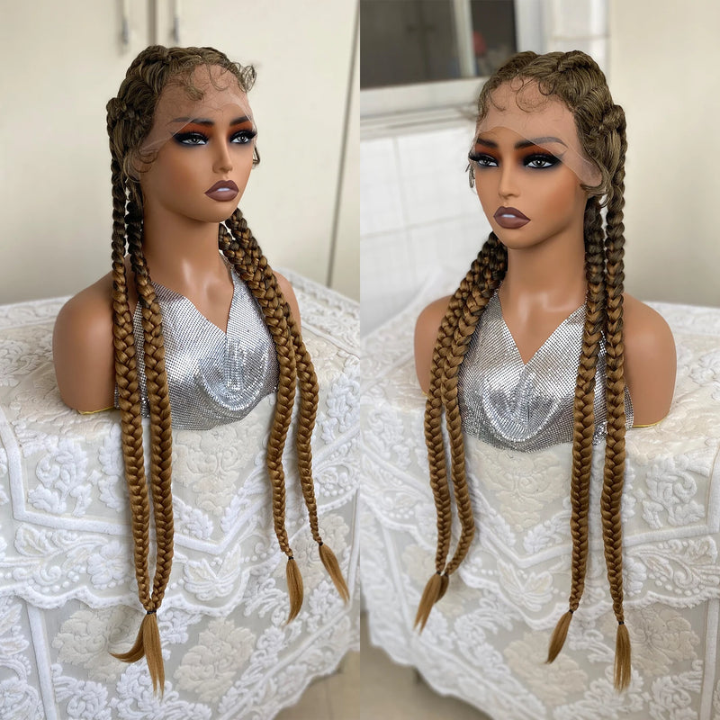 Synthetic Lace Front Wig Braided Wigs With Baby Hair 32 Inches 4 Twist Cornrow Braids Cosplay DIY Wig Synthetic Crochet Braids
