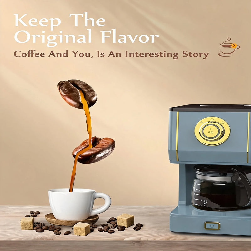 Coffee Maker, 5 Cup Coffee Pot with Three Brewing Modes, Retro Coffee Maker with Glass Carafe & Reusable Coffee Filter, Drip