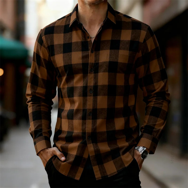 Men's Classic Red and Black Plaid Long-Sleeved Shirt | SAMAG