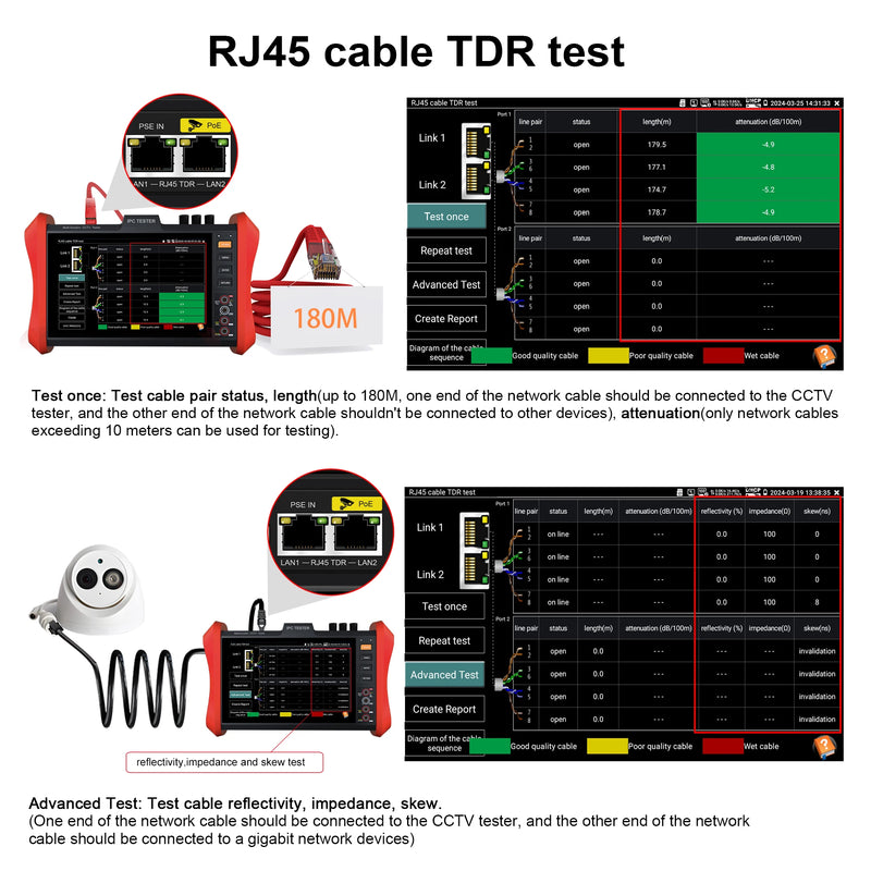 WANGLU 8 inch Monitor POE++ 90W SFP 4K H.265 IP 8MP AHD/TVI/CVI CCTV Camera Testing Tool HDMI VGA input Cable Tester E88/E89/E90