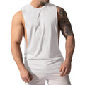 Casual Loose Men Vests Summer O-Neck Sleeveless Male Solid Color Big Side Split Tee Shirts  CBFS-23075