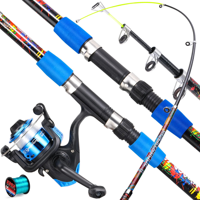 Sougayilang Telescopic Fishing Rod Reel Set 1.8m Fiberglass Spinning Rod and 5.2:1Gear Ratio Reel for Saltwater Freshwater Pesca