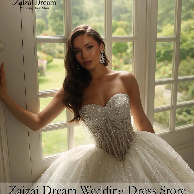 Customized Luxury Off Shoulder Sleeves Wedding Dresses 3D - View 5 | SAMAG
