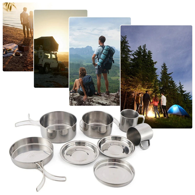 /Set Camping Cookware Mess Kit Stainless Steel Cooking | SAMAG