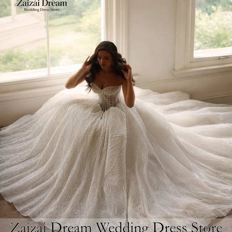 Customized Luxury Off Shoulder Sleeves Wedding Dresses 3D - View 3 | SAMAG
