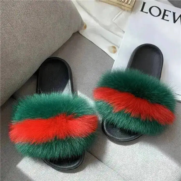 Women Real Raccoon Fur Slides Fluffy Luxury Furry Open Toe Slippers Indoor Outdoor Summer Sandals Non Slip Soft Comfy Sole Cozy