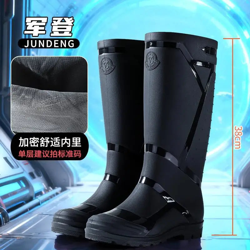 Large Size Water Shoes Men High-top Outdoor Lightweight and Comfortable Rain Boots Fishing Non-slip Boots Plus Velvet Rain Boots