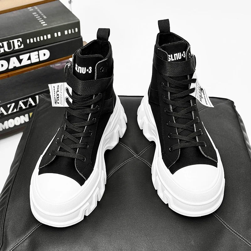Men's fashionable casual thick-soled casual high-rise shoes Korean and British punk suitable for outdoor four seasons simple and