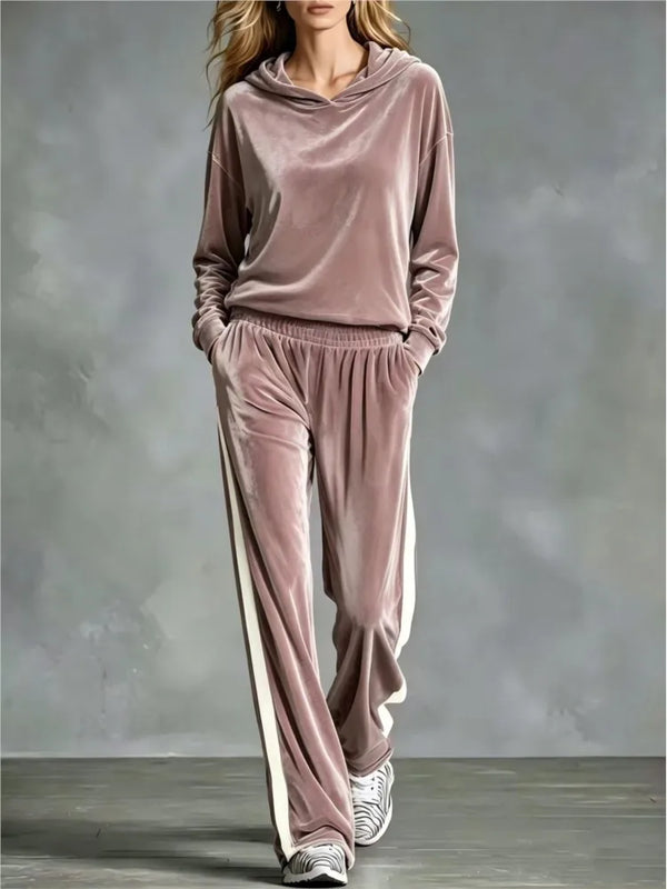 AAutumn New Women's Hooded Sweatshirt Trousers 2-piece Casual Loose Velvet Sports Fashion Patchwork Female Trousers Suit 2026