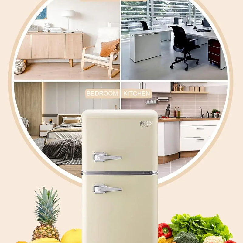 KRIB BLING 3.2 Cu.ft Compact Refrigerator, Mini Fridge with Freezer, Retro Design Small Drink Chiller for Home, Office