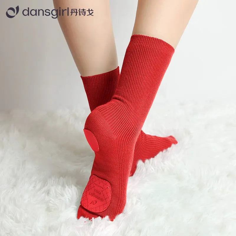 Professional Dance Socks Cotton Mid-tube Bottom Modern Dance Sock Non-slip Silicone Indoor Fitness Socks Floor Socks Dance Sport