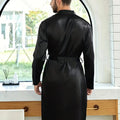 Comfortable Men's Black Satin Pajama Set V-Neck Long Sleeve Robe With Shorts Casual Sleepwear And Homewear For Summer Plus Size