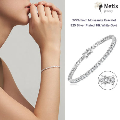 Dainty Full Moissanite Tennis Bracelet 18k Gold Plated 925 Sterling Silver D Color Lab Created Diamond for Women Men | SAMAG