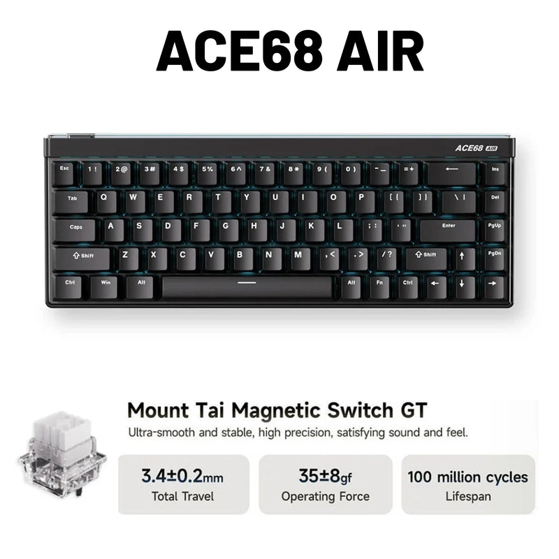 MCHOSE Ace68 Air V2 Gaming Keyboard Magnetic Switch Aluminum Plate 256K Scan Rate 8k Polling Rate RT Keys 0.001mm Accuracy ARGB