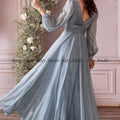 New Simple V Neck Long Bridesmaid Dresses with Sleeves | SAMAG