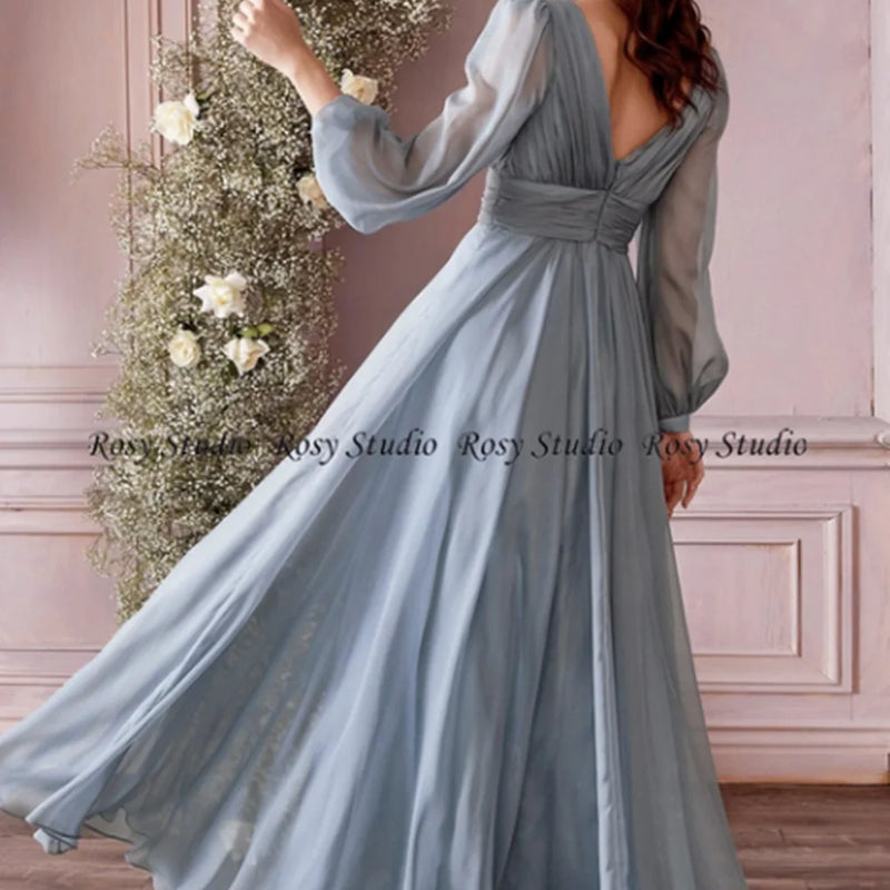 New Simple V Neck Long Bridesmaid Dresses with Sleeves | SAMAG