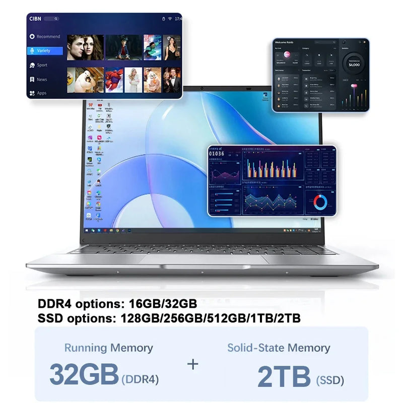 14.1" Ultra Slim Lightweight Portable Laptop, Intel Core 6500Y Processor, Windows 11, 16GB 32GB Business Office Notebook Comput