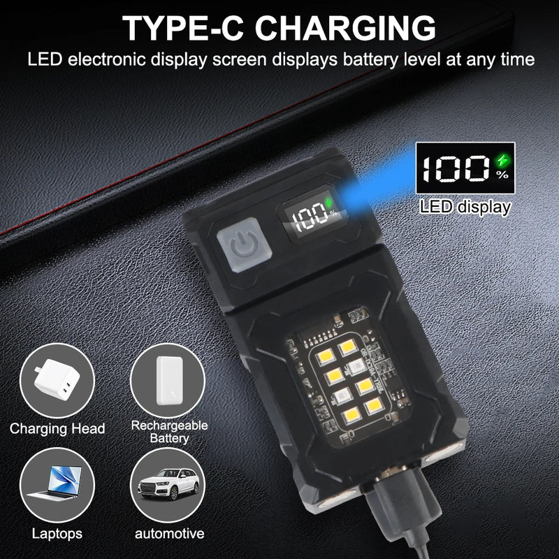 Multifunctional USB Rechargeable Portable Emergency Light Adjustable Angle Flashlight Side Lamp Hiking Camping Working