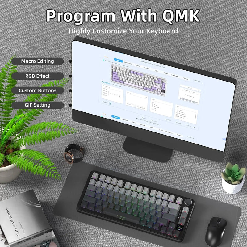 ATTACK SHARK X85Pro 75% Mechanical Keyboard with Screen & Knob Hot Swappable Wireless 2.4GHz/Bluetooth/Wired RGB Gasket Mount QM
