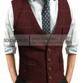 Men's Suit Vest V Neck Notched Lapel Slim Fit Leisure Wool Herringbone Tweed Vest Men for Wedding Groomsmen Mens Waistcoat Vest